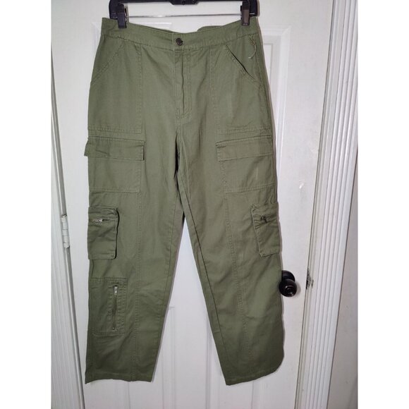Cali 1850 Juniors Olive Green Cargo Zippered-Pocket Straight Leg Pants 9 NWOT - Picture 3 of 9